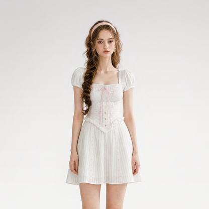 Jacquard Puff-Sleeve Corset Dress