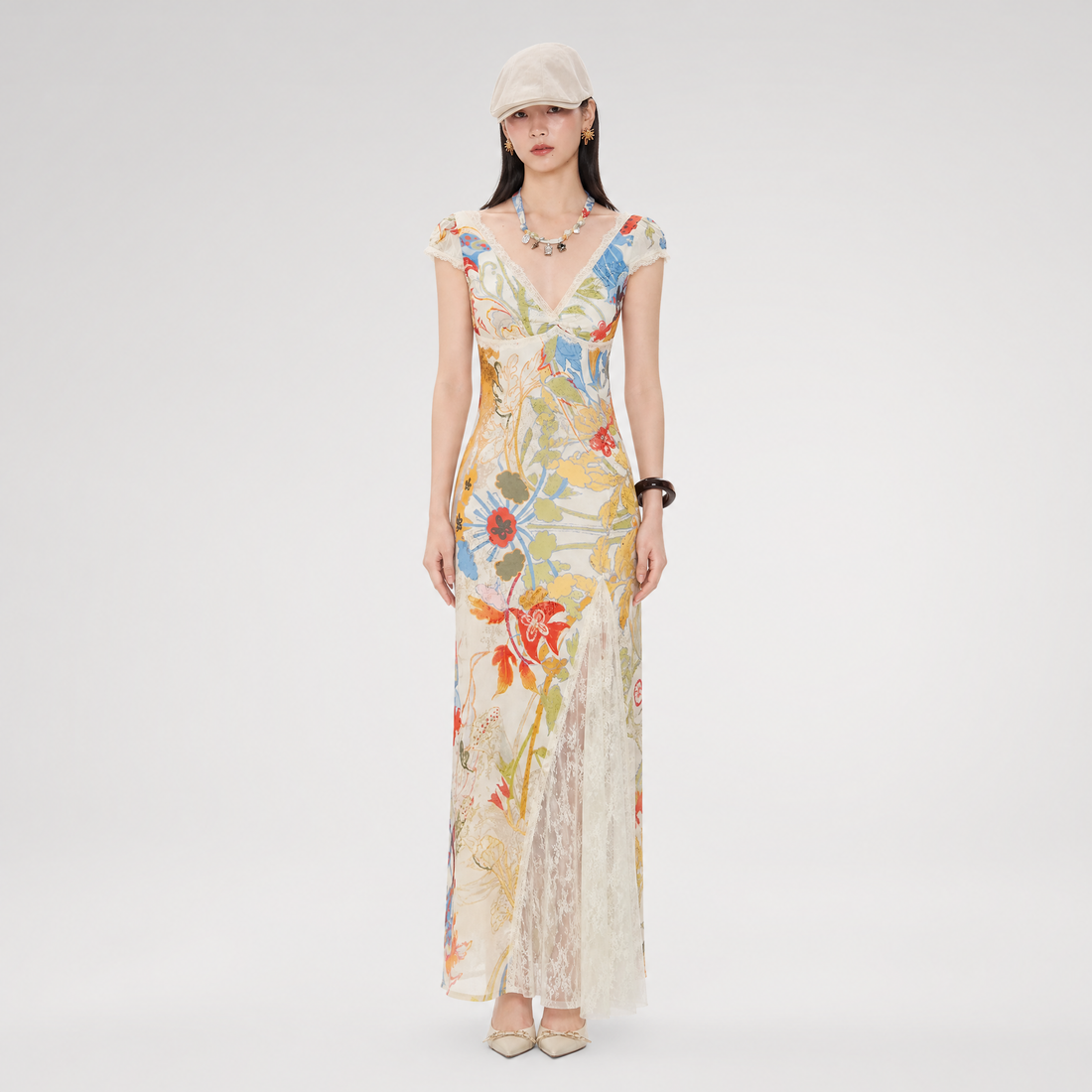 Gold Embroidered Lace Tea Dress