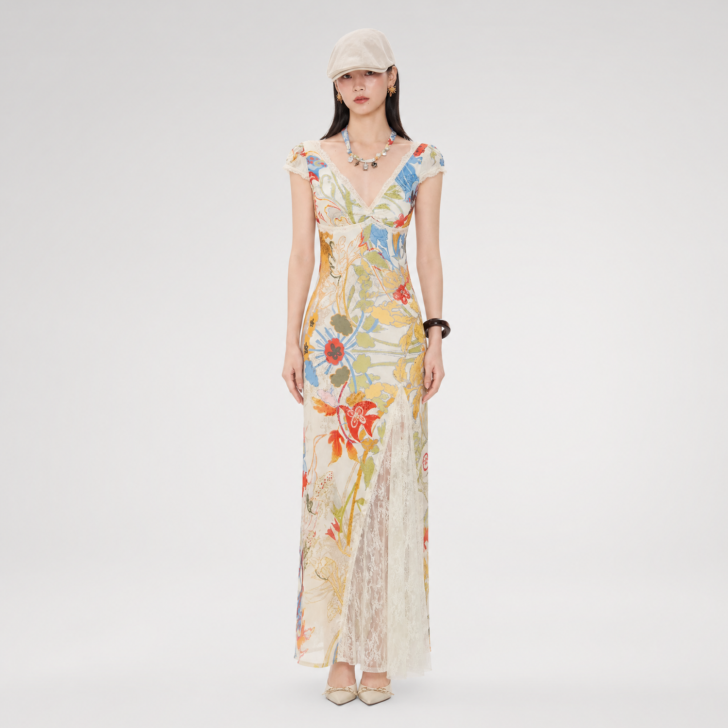 Gold Embroidered Lace Tea Dress