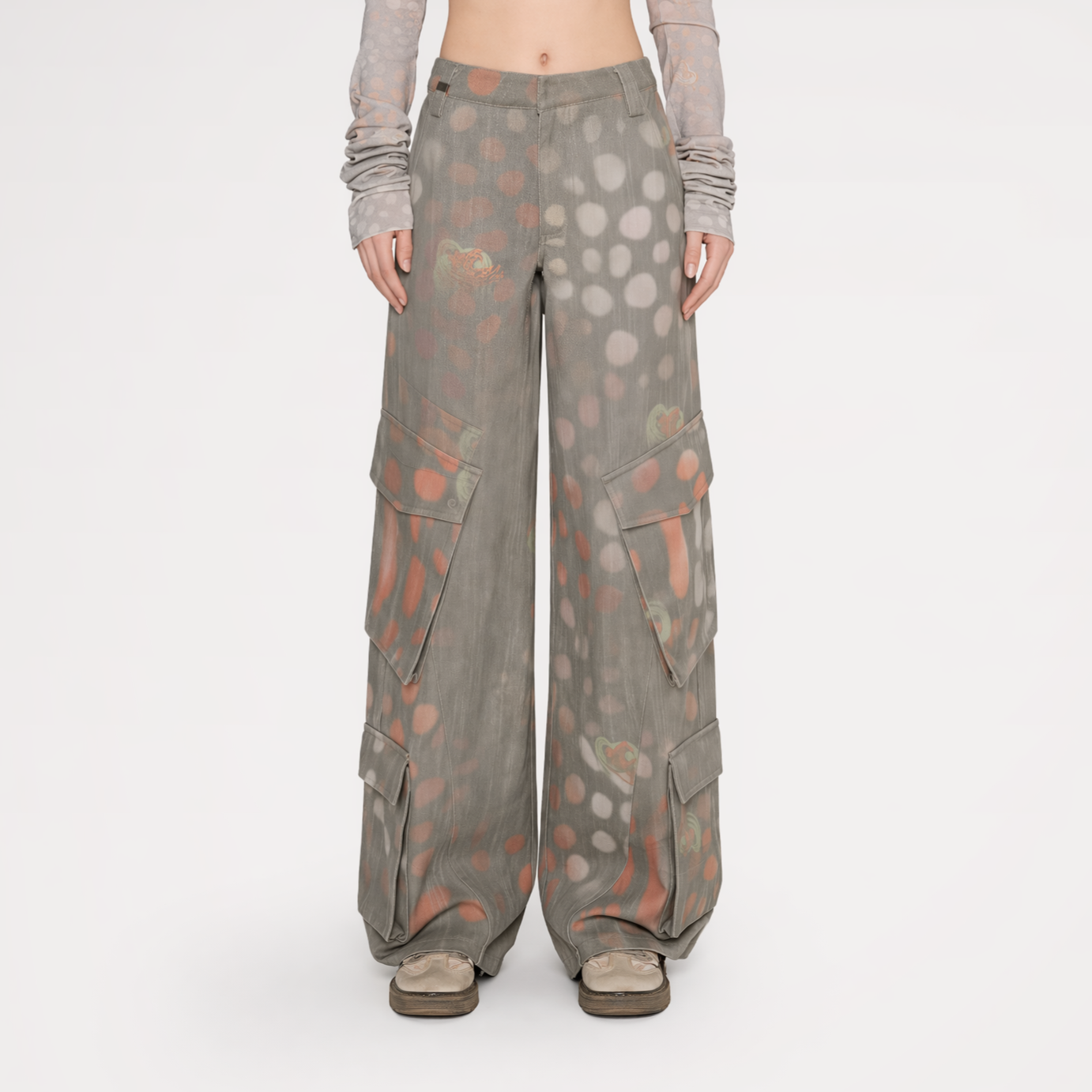 Printed Wide-Leg Cargo Pants