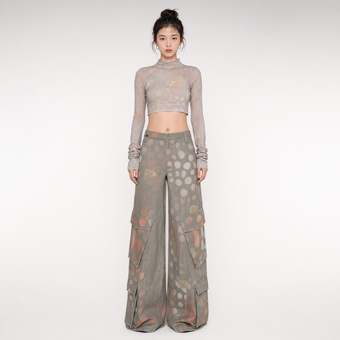 Printed Wide-Leg Cargo Pants