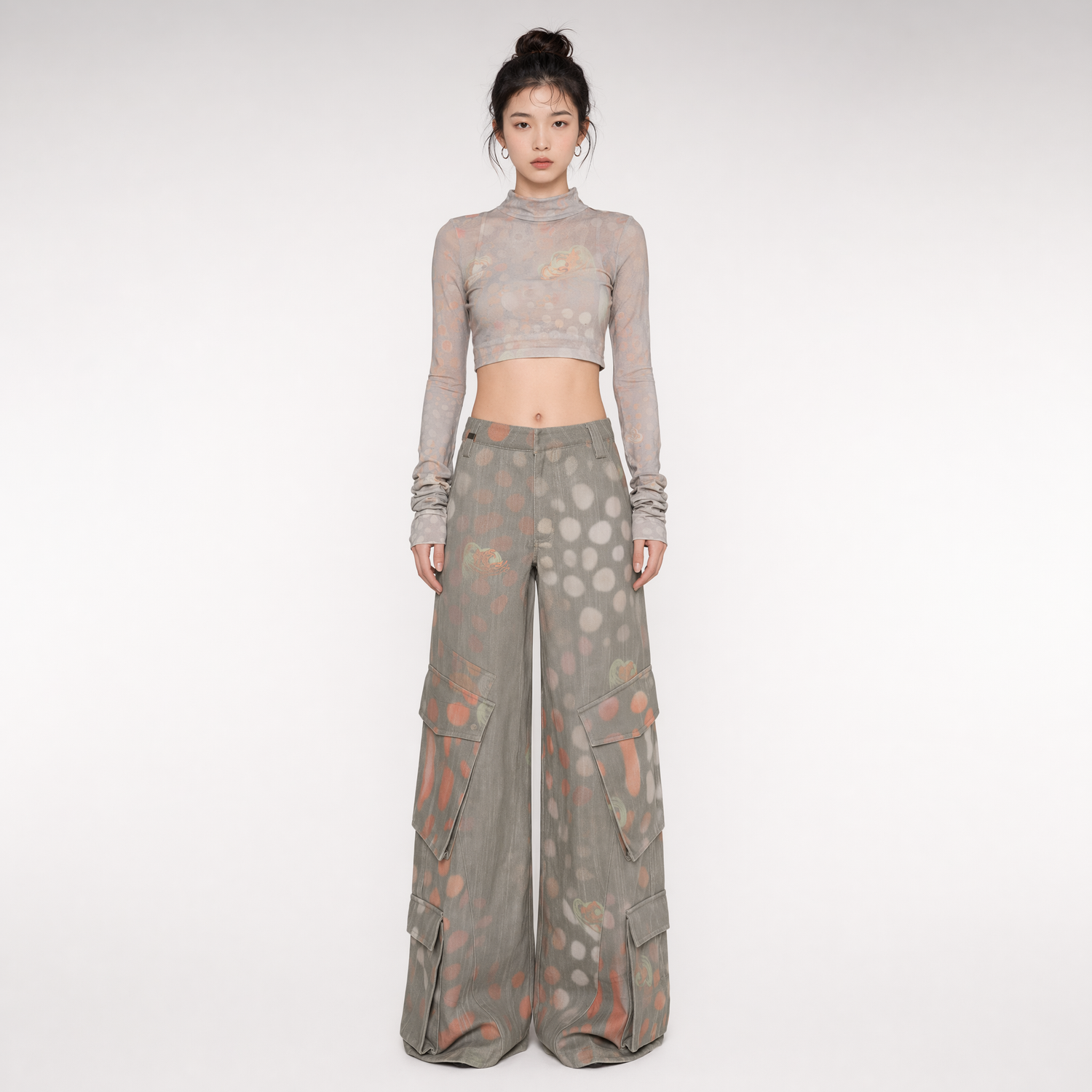 Printed Wide-Leg Cargo Pants