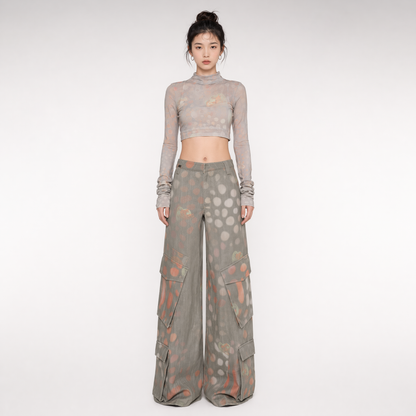 Printed Wide-Leg Cargo Pants