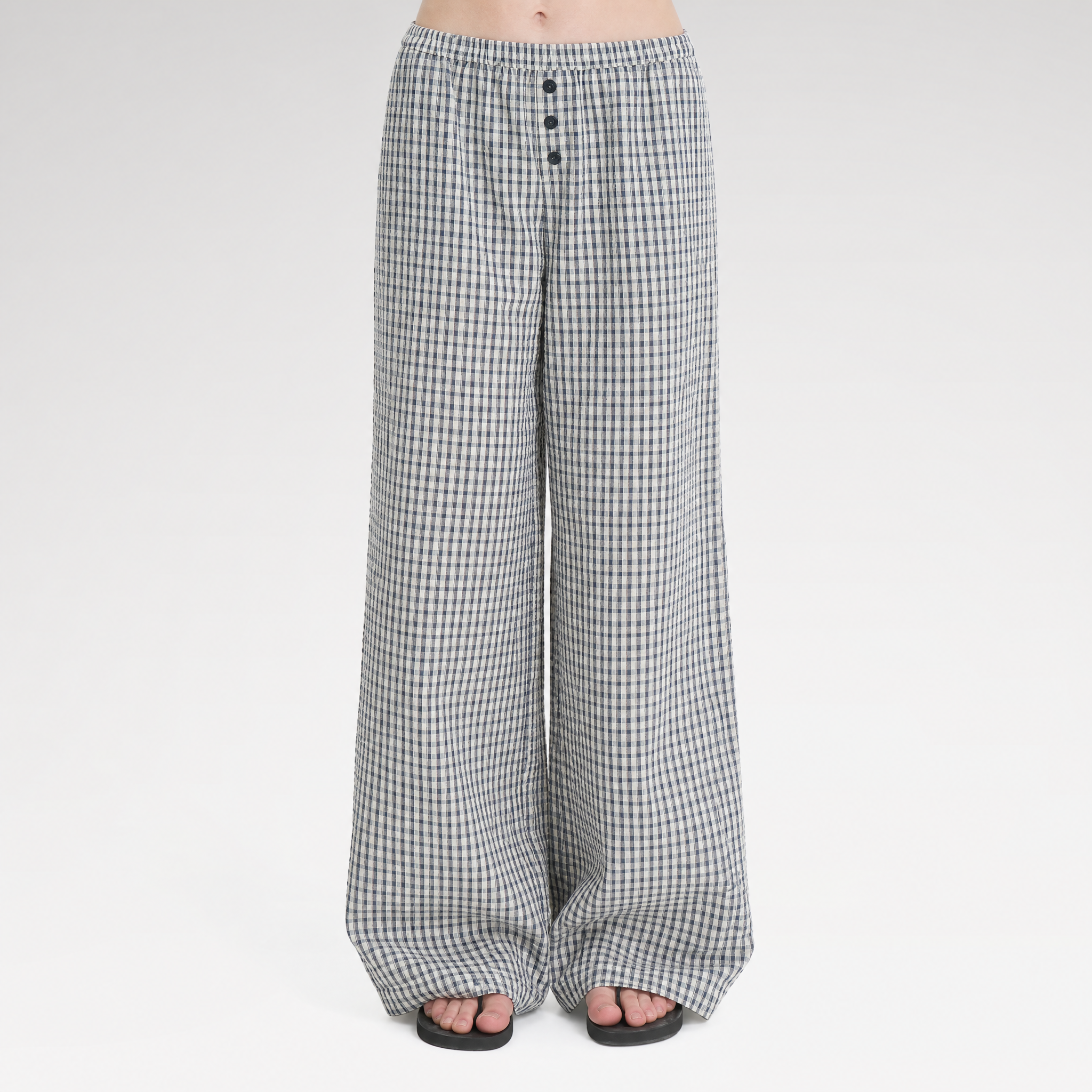 Textured Check Wide-Leg Trousers