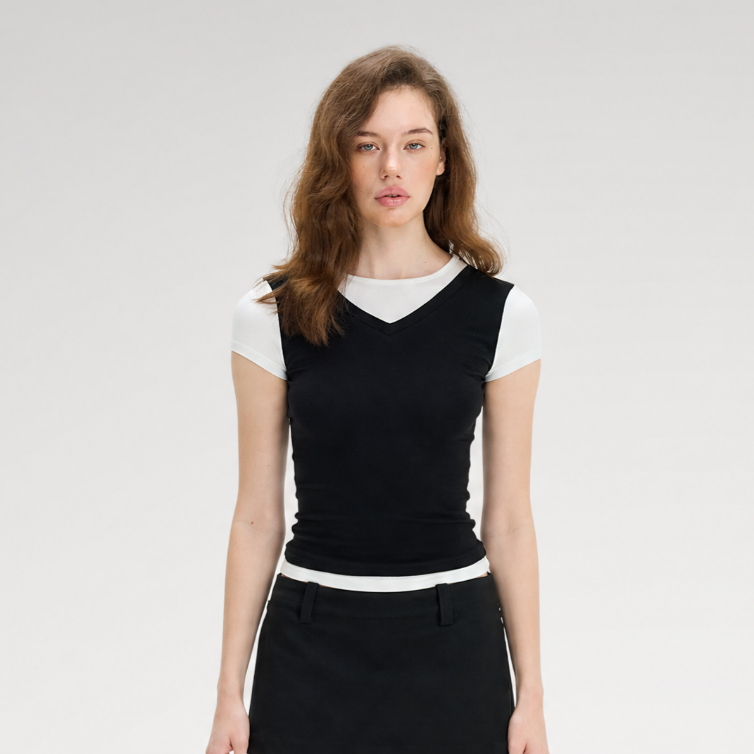 Contrast Faux Two-Piece T-Shirt