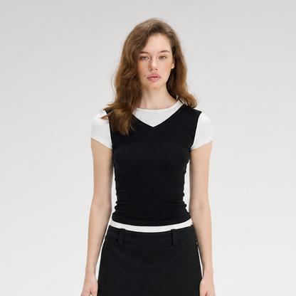 Contrast Faux Two-Piece T-Shirt