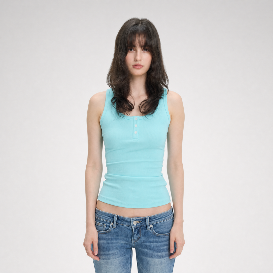 Ribbed Slim-Fit Henley Tank