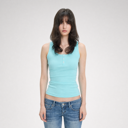 Ribbed Slim-Fit Henley Tank