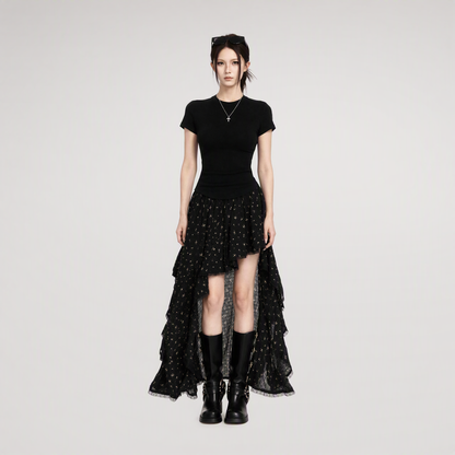 Floral Asymmetric Ruffle Skirt