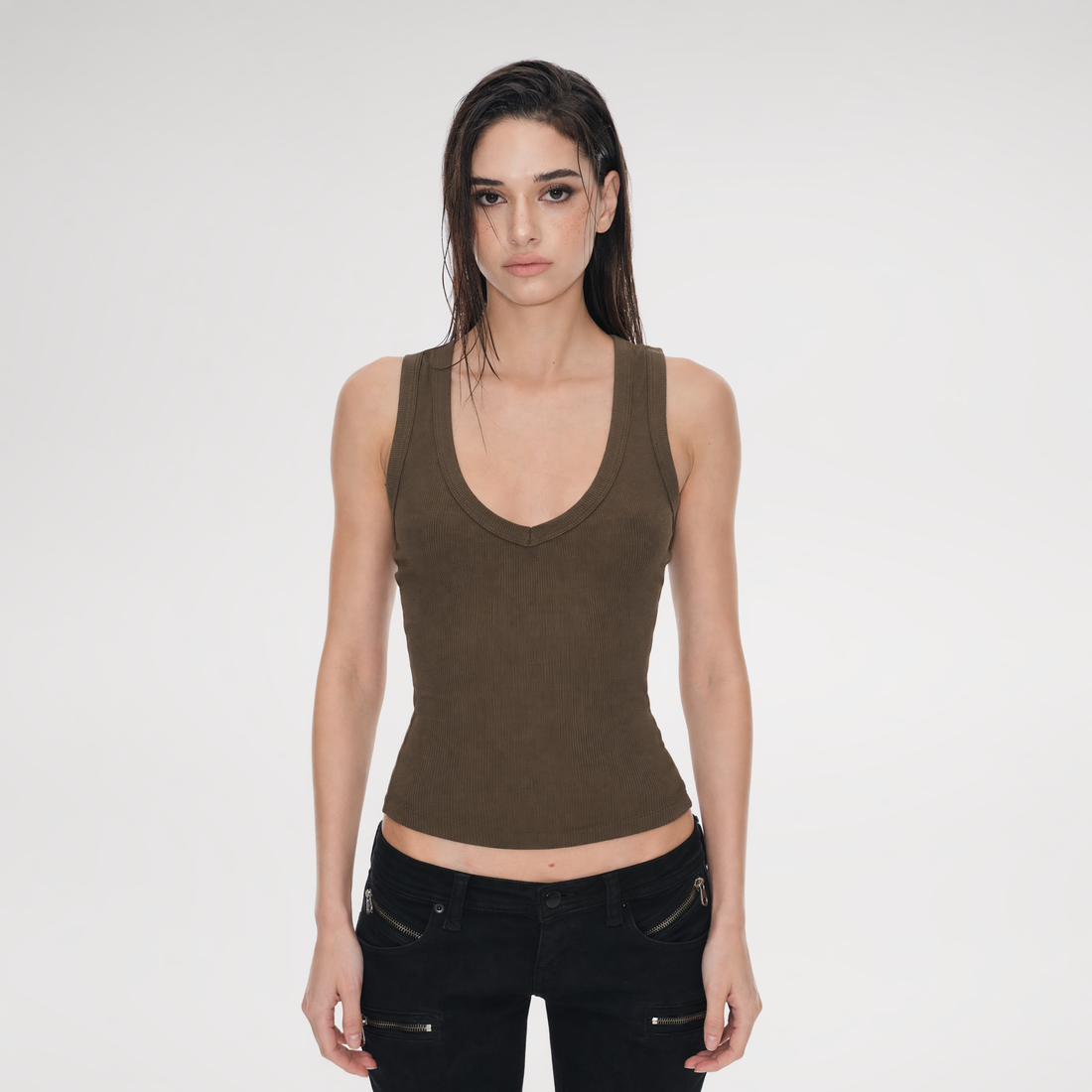 Ribbed Slim V-Neck Tank