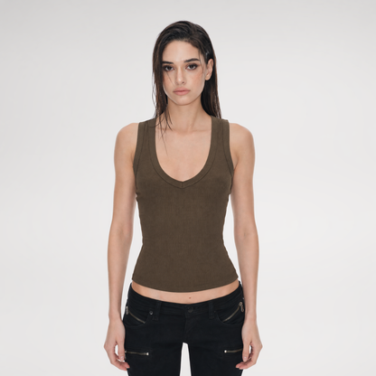 Ribbed Slim V-Neck Tank