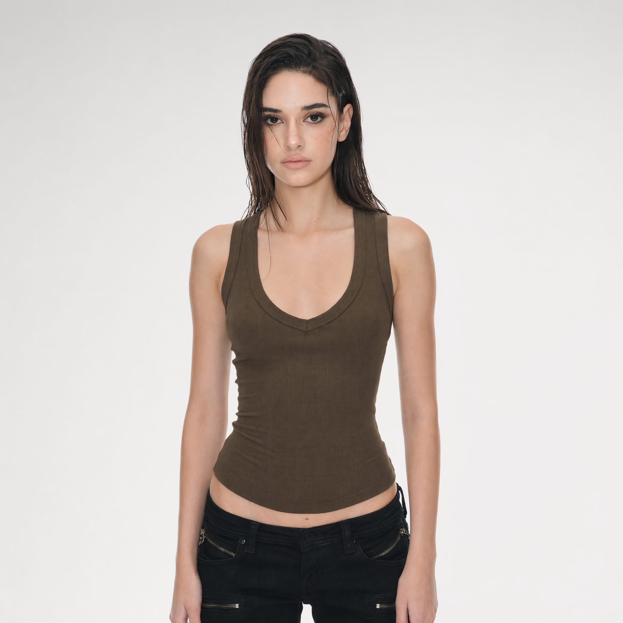 Ribbed Slim V-Neck Tank