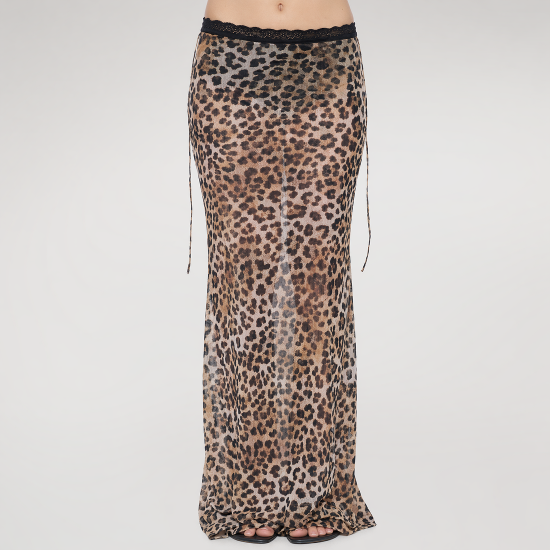 Leopard Mesh Midi Skirt