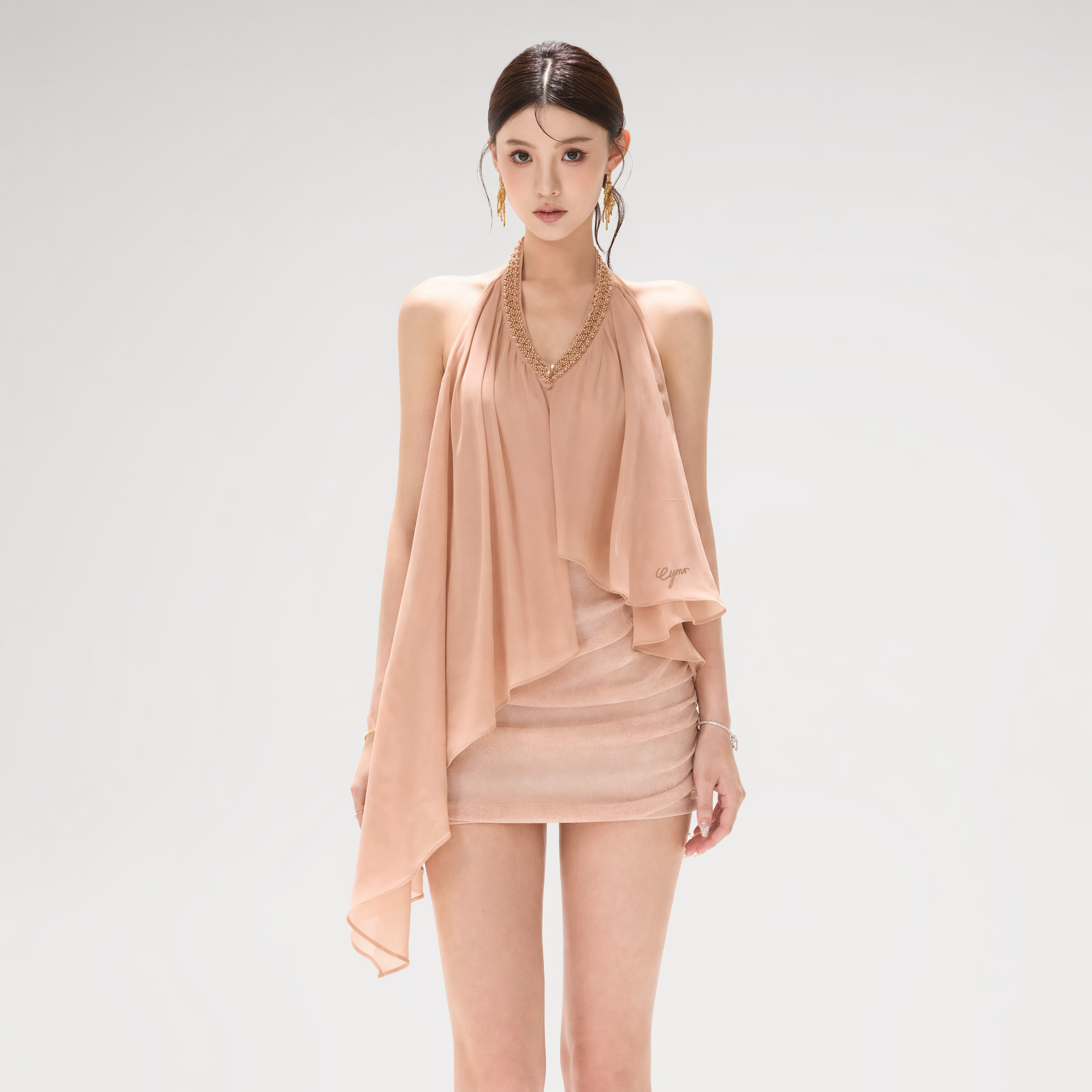 Halter Beaded Chiffon Dress