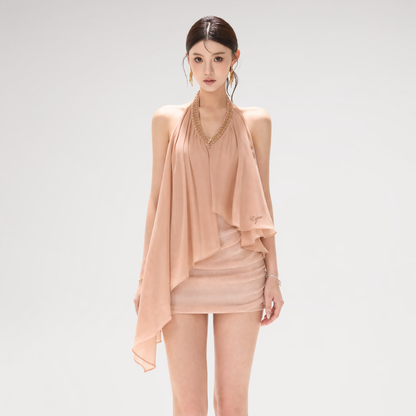 Halter Beaded Chiffon Dress
