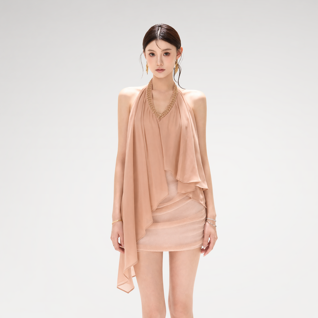 Halter Beaded Chiffon Dress