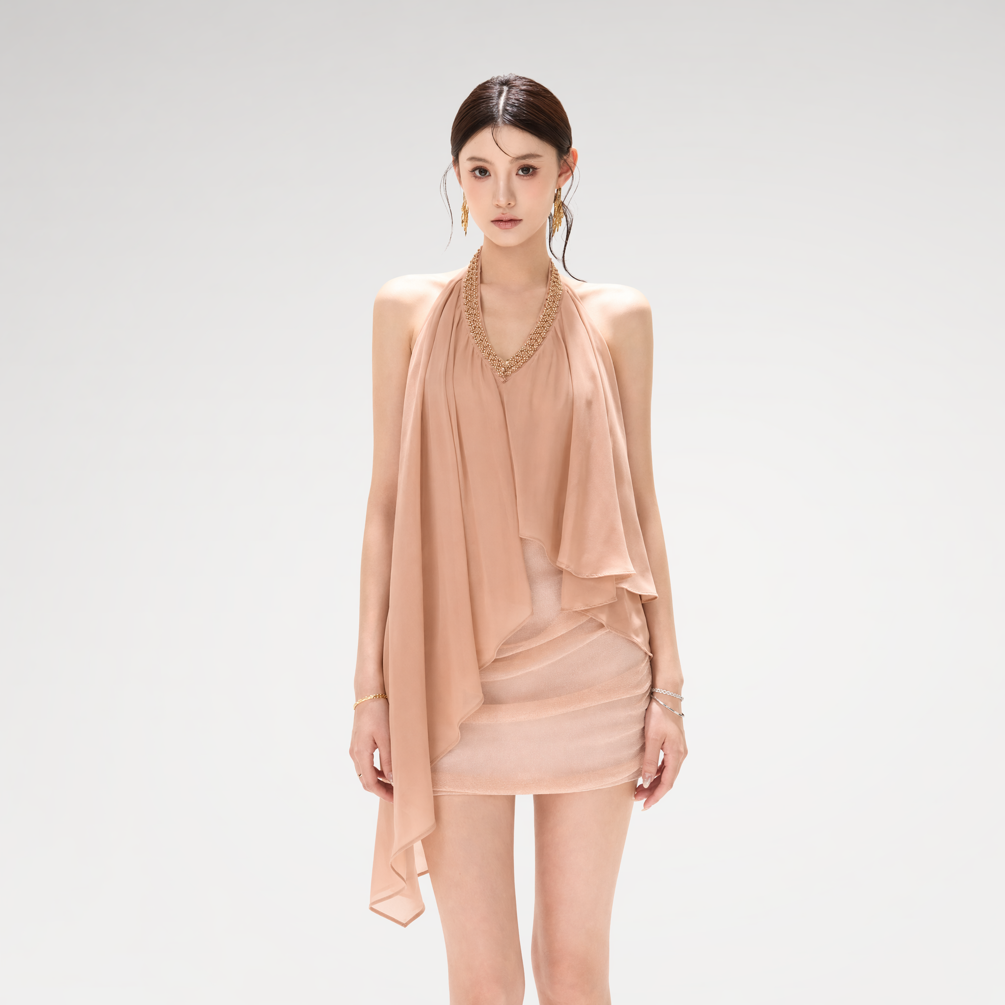 Halter Beaded Chiffon Dress