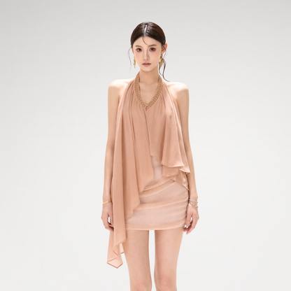 Halter Beaded Chiffon Dress