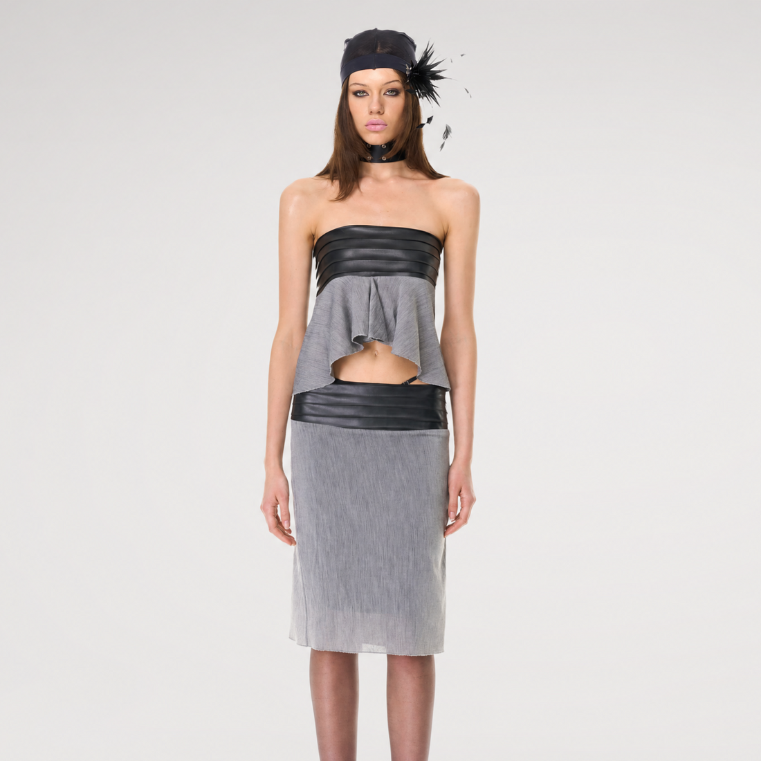 Textured Peplum Skirt Set