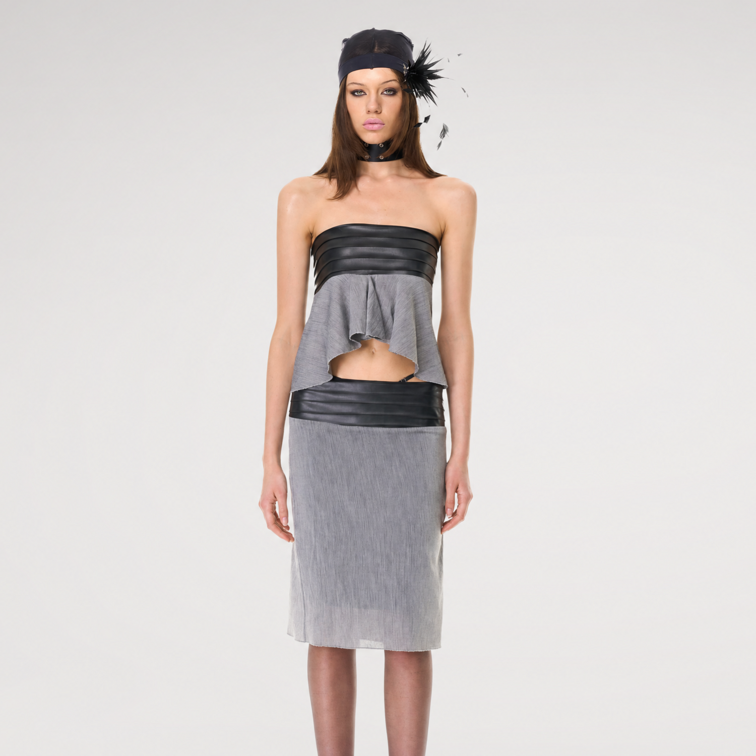 Textured Peplum Skirt Set