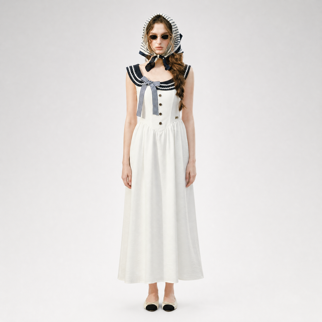 Contrast Sailor Collar Maxi Dress