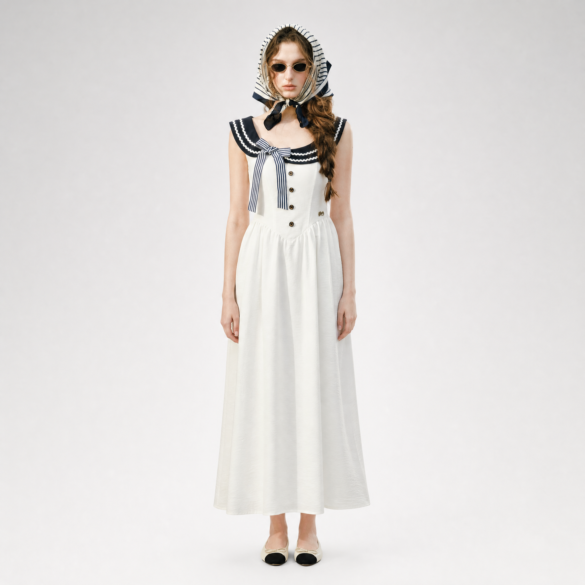 Contrast Sailor Collar Maxi Dress