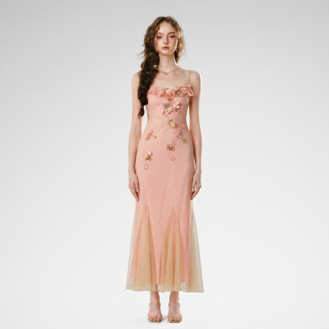 Floral Mesh Mermaid Midi Dress