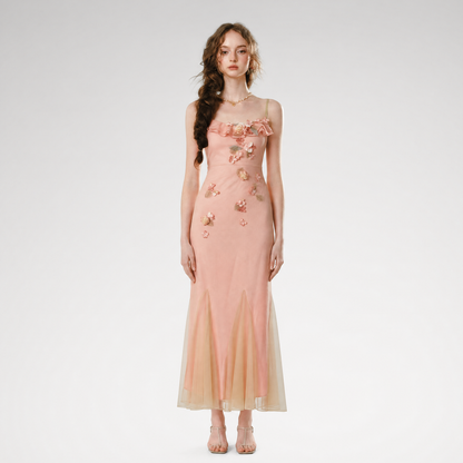 Floral Mesh Mermaid Midi Dress