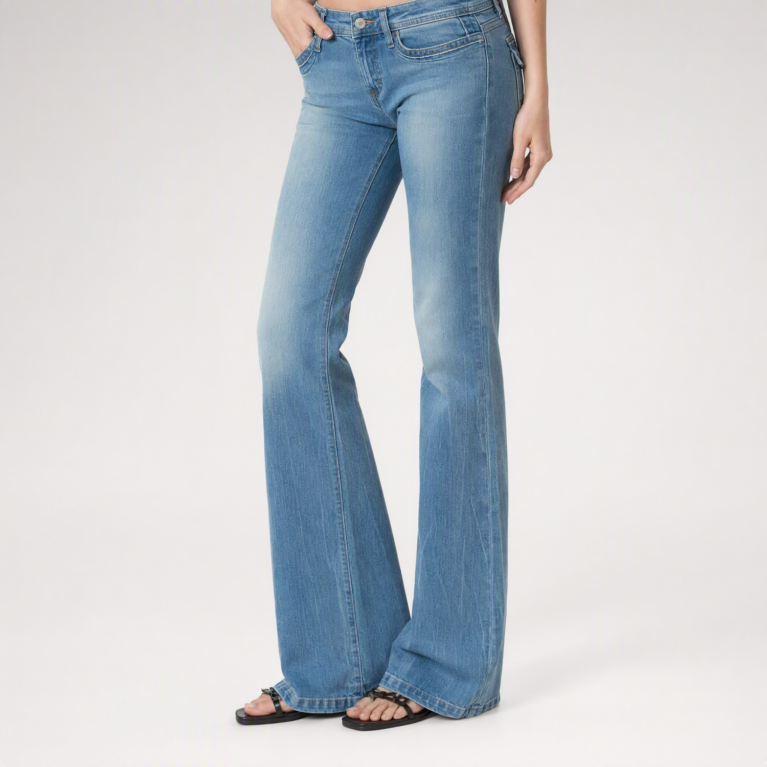 Washed Low-Rise Flare Jeans