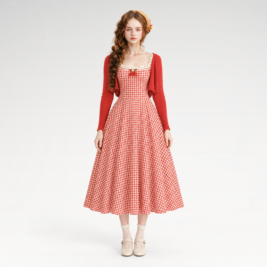 Gingham Lace Trim Dress