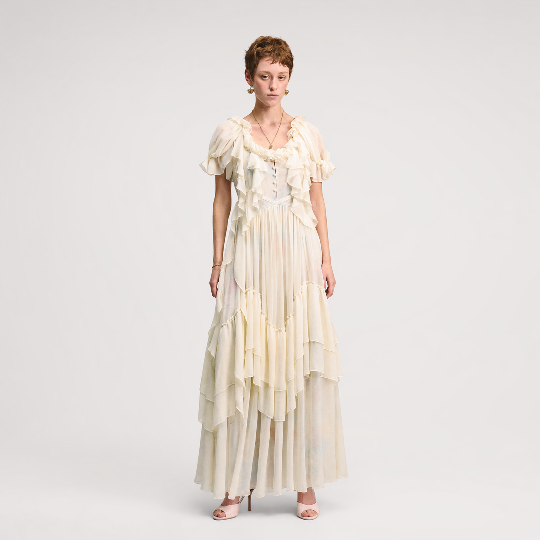 Ruffled Lace Chiffon Dress