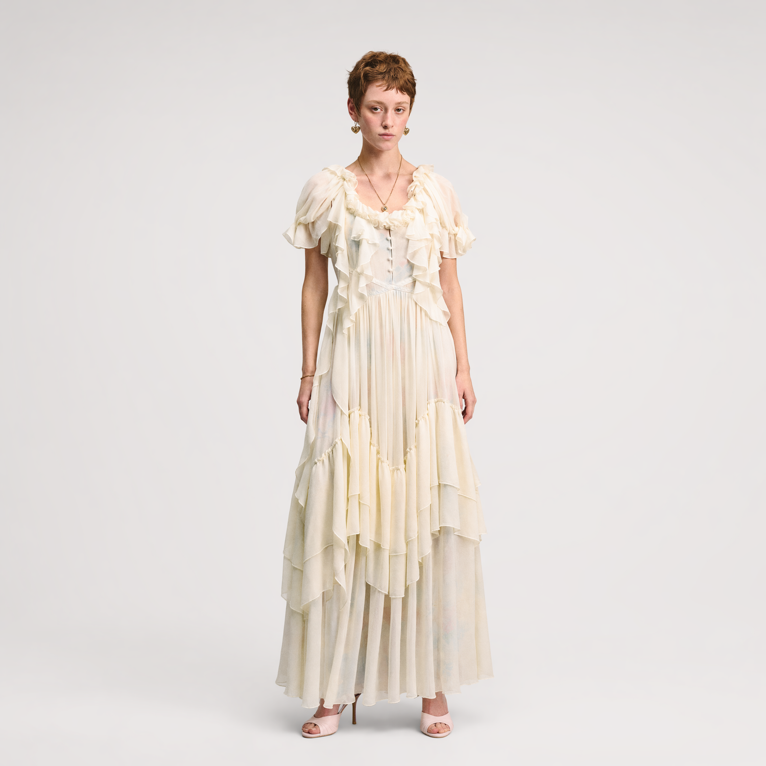 Ruffled Lace Chiffon Dress