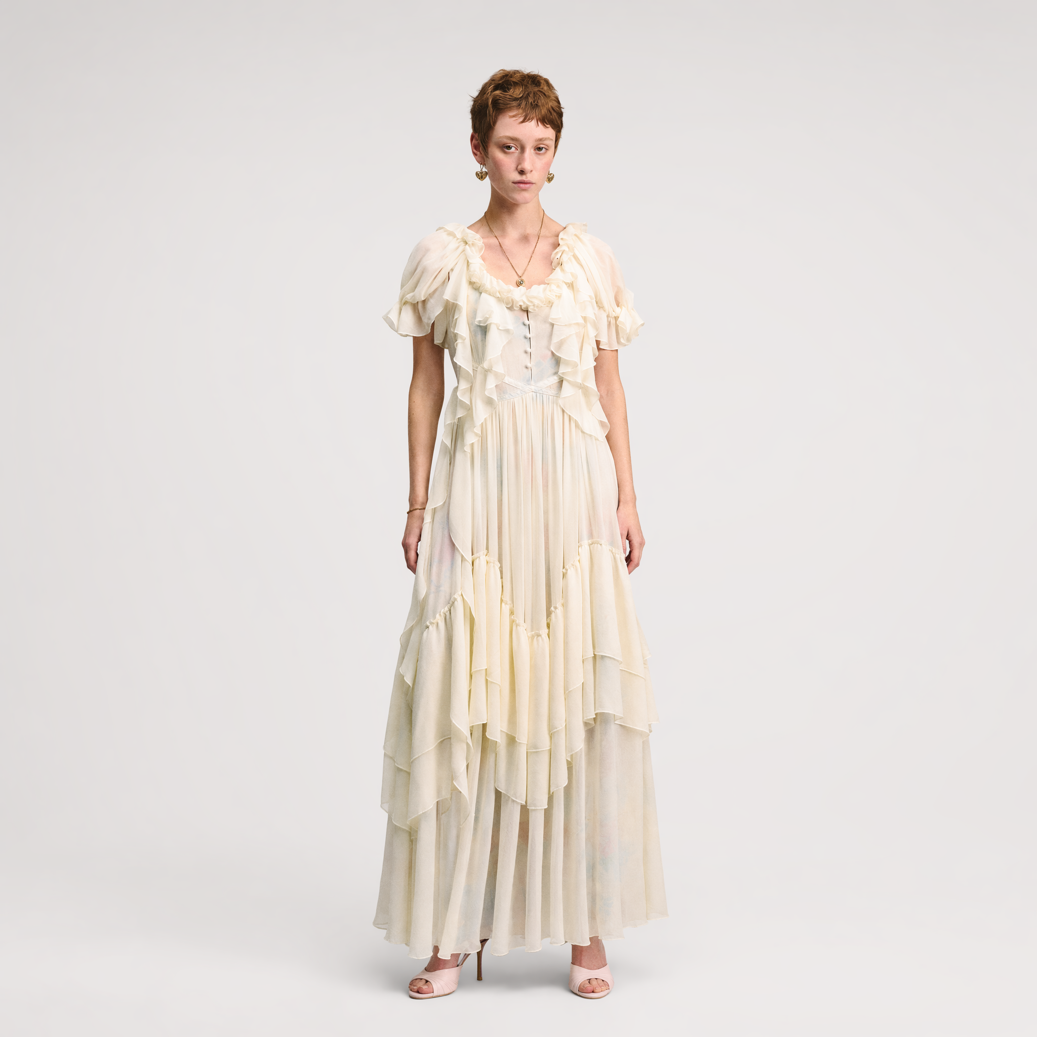 Ruffled Lace Chiffon Dress