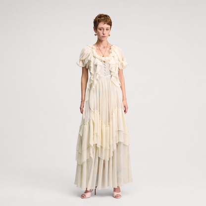 Ruffled Lace Chiffon Dress