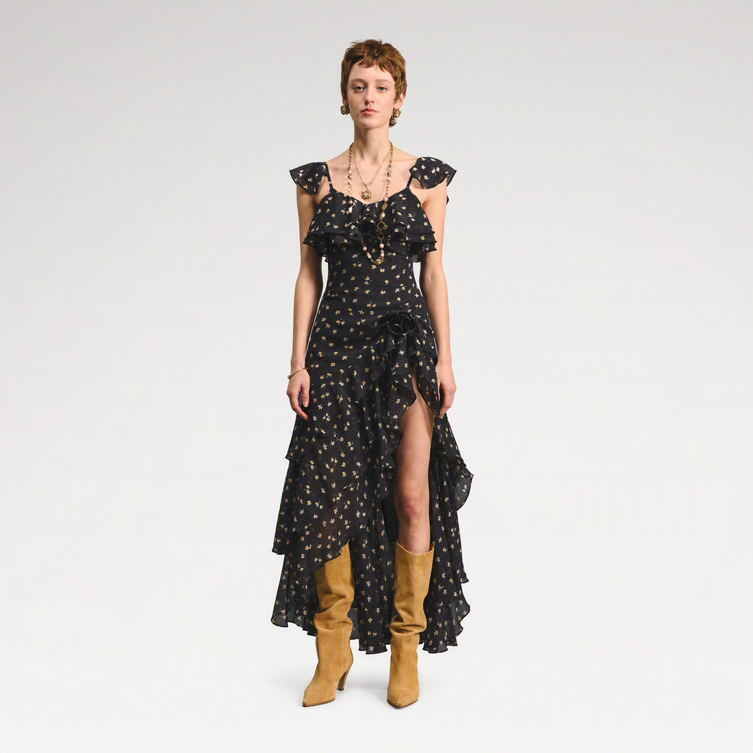 Floral Backless Ruffle Dress