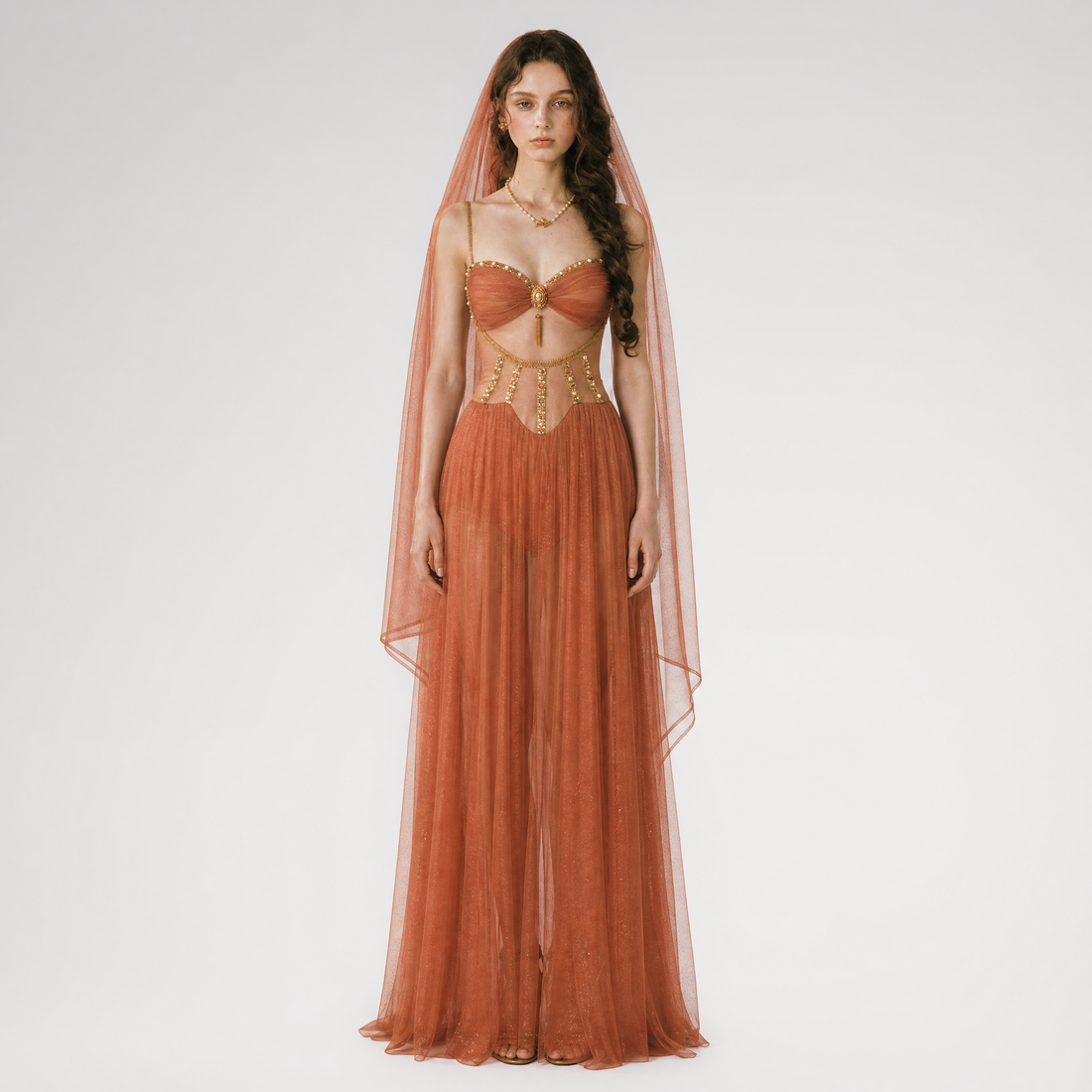 Gold Mesh Corset Dress Set