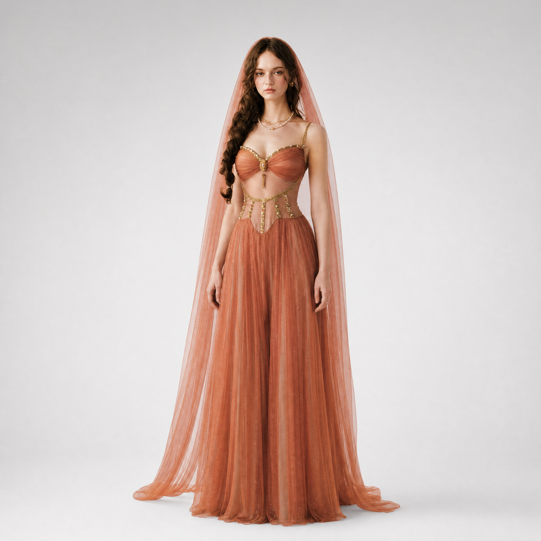 Gold Mesh Corset Dress Set