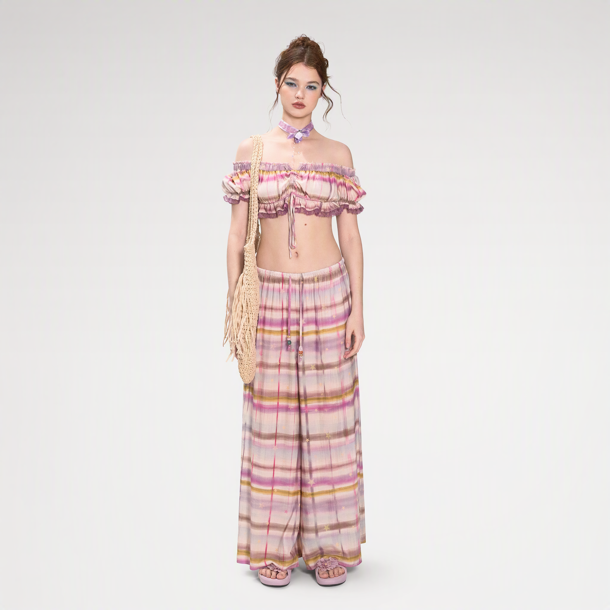 Gradient Plaid Wide-Leg Set