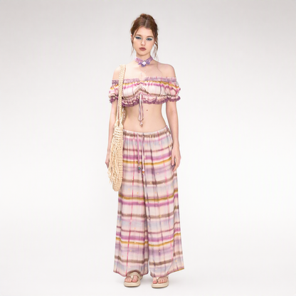 Gradient Plaid Wide-Leg Set