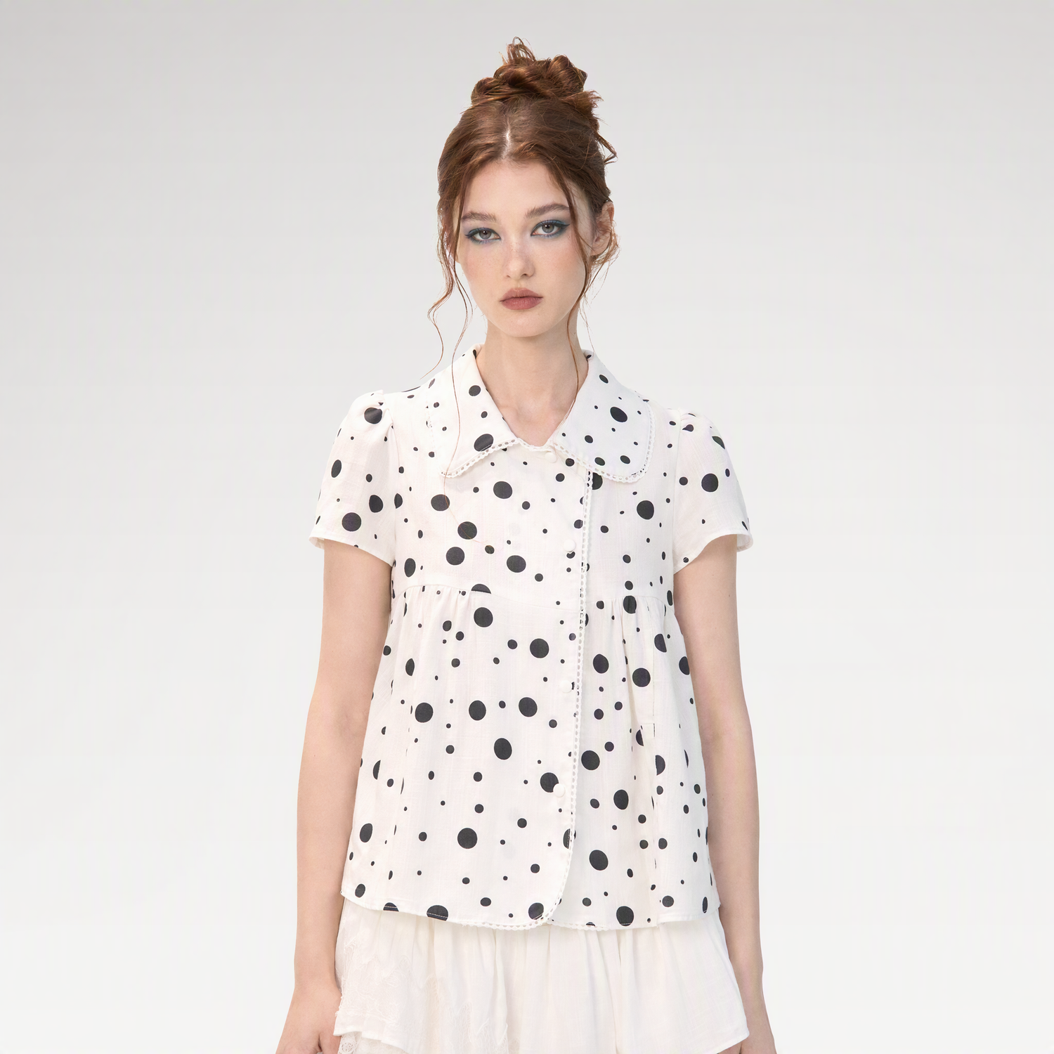 Polka Dot Puff Sleeve Shirt