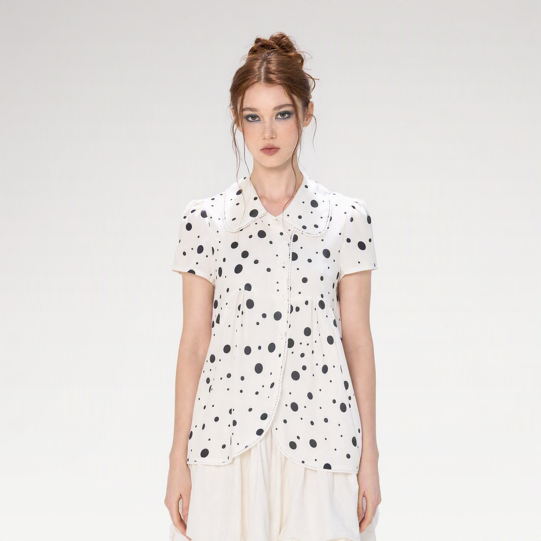 Polka Dot Puff Sleeve Shirt