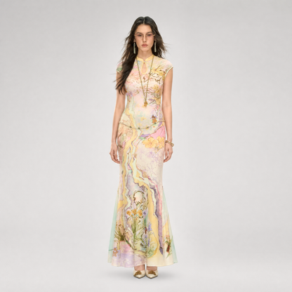 Draped Neck Fishtail Dress