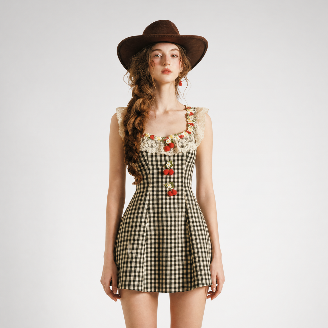 Lace Trim Plaid Mini Dress