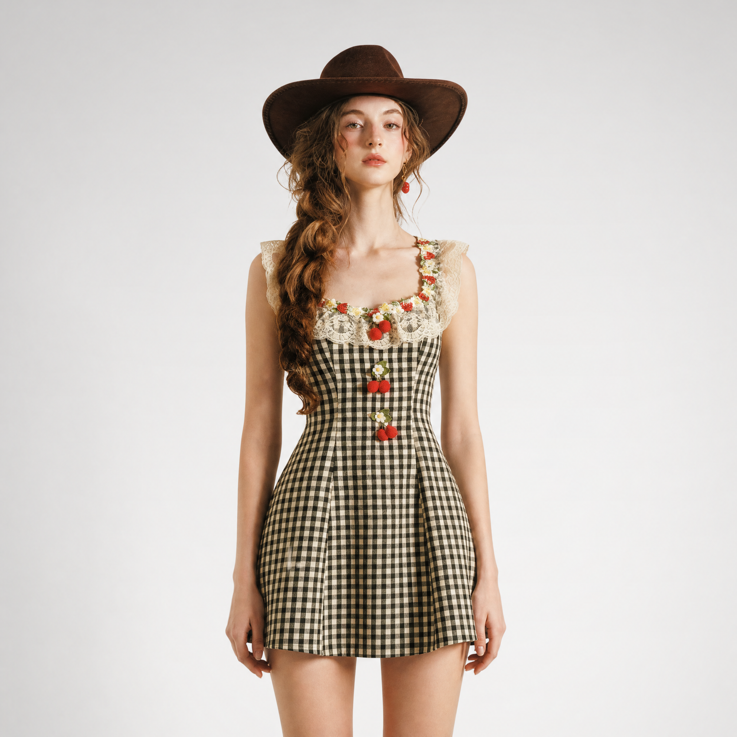 Lace Trim Plaid Mini Dress