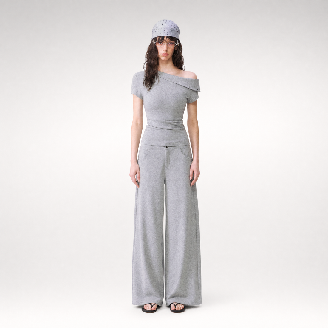 Asymmetric Off-Shoulder Tee Pants Set