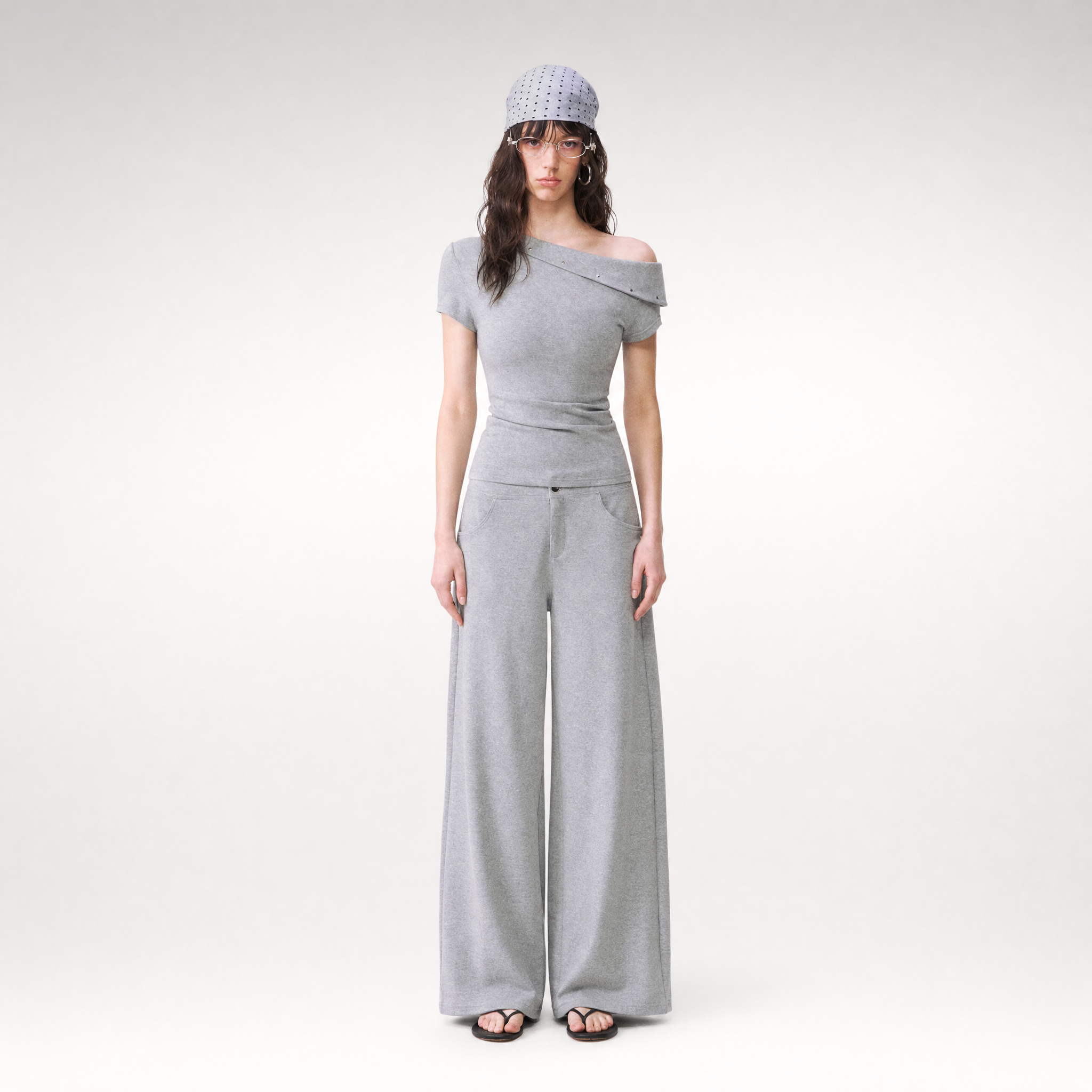 Asymmetric Off-Shoulder Tee Pants Set