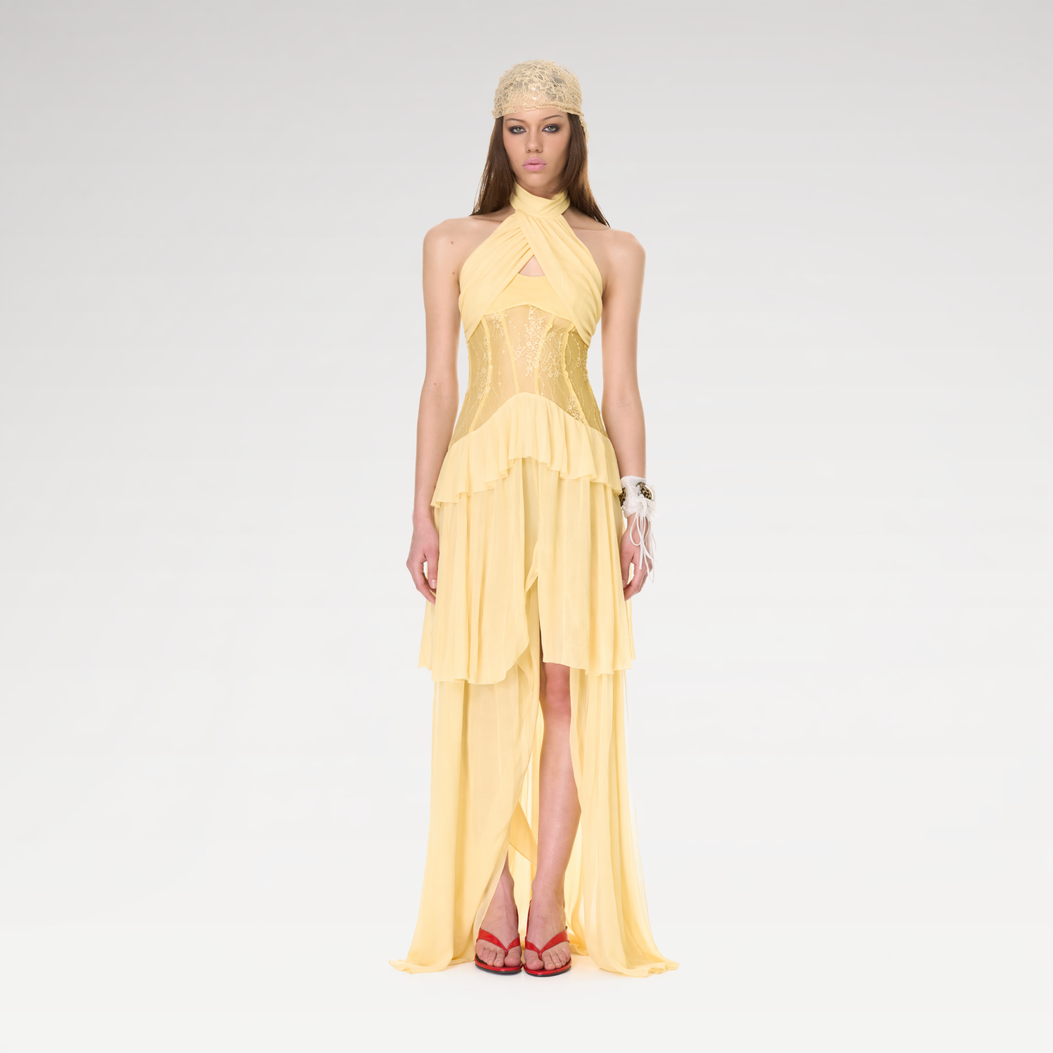 Lace Halter Slit Dress