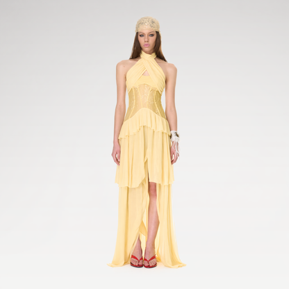 Lace Halter Slit Dress