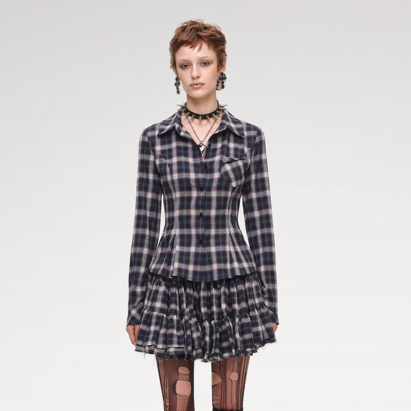 Plaid Tiered Skirt Set