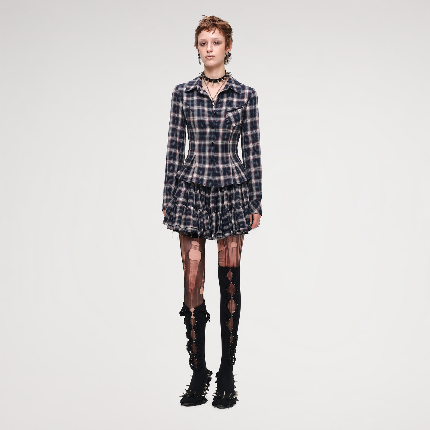 Plaid Tiered Skirt Set